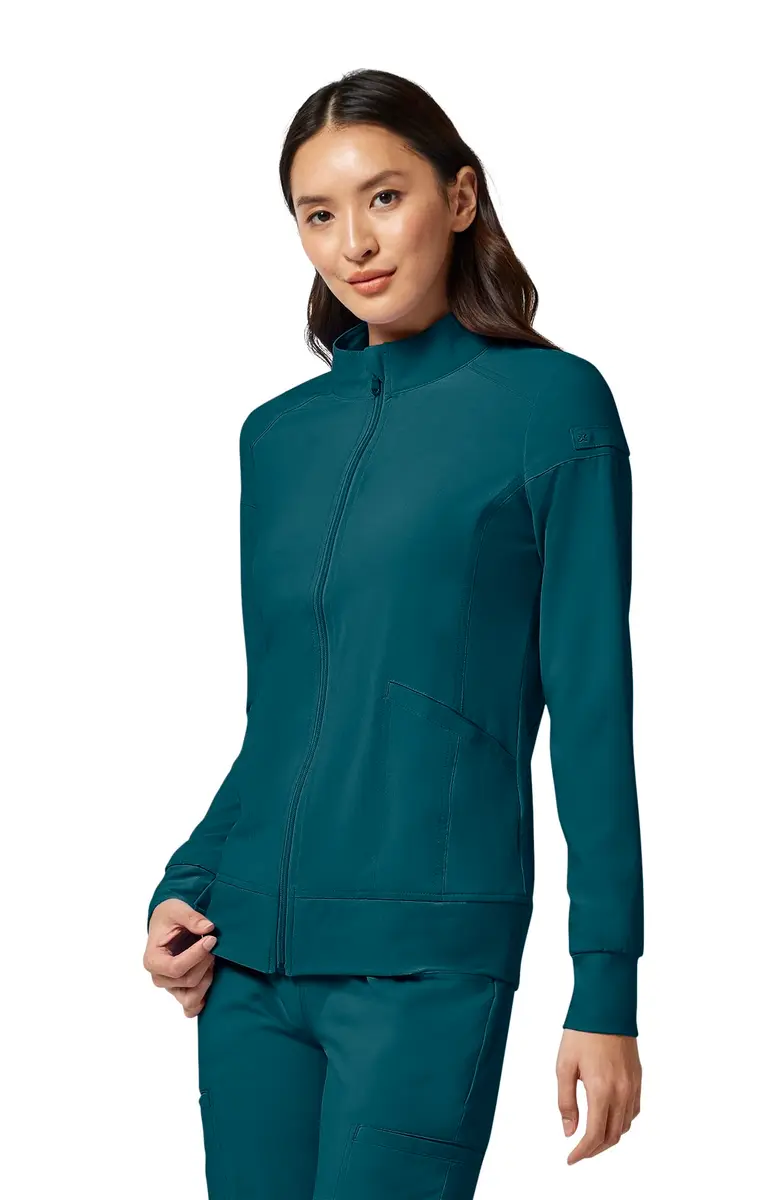 Cherokee iFlex Scrub Jacket for Women 2 Pocket Zip Front Caribbean Blue S | Moisture-Wicking, Flexible Fit - view 2