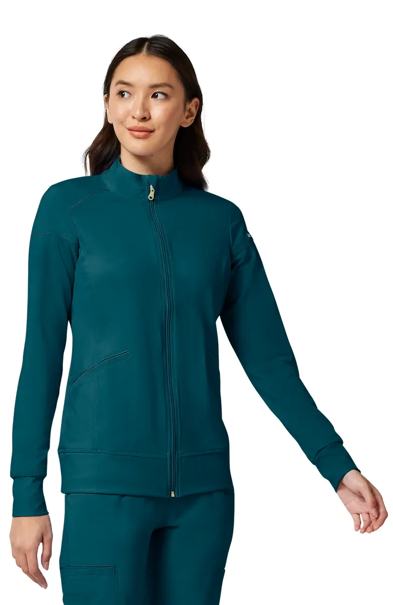 Cherokee iFlex Scrub Jacket for Women 2 Pocket Zip Front Caribbean Blue S | Moisture-Wicking, Flexible Fit - view 4