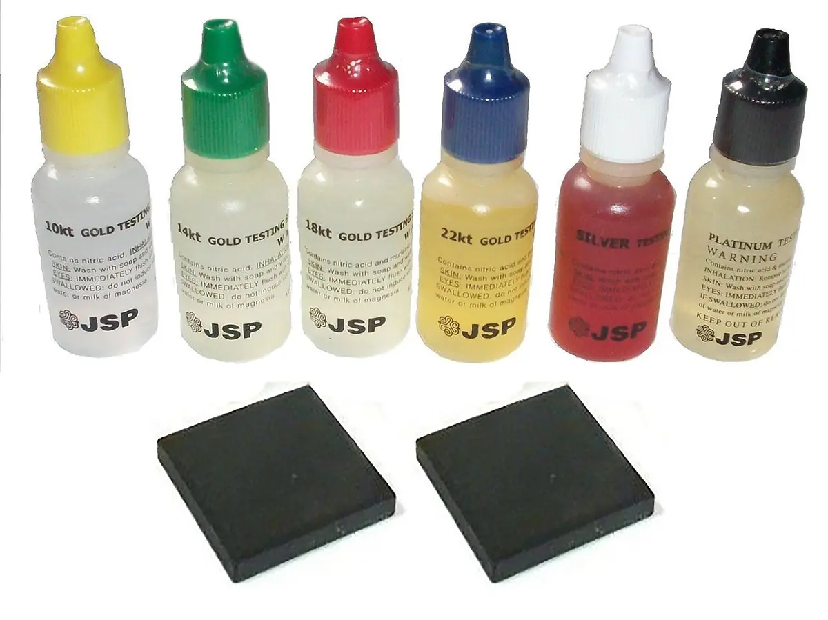 Personal Jewelry Testing Kit - Gold Silver Platinum Acid Test Kit with 6 Solutions & 2 Stones | 0.5 fl oz Bottles - main product image