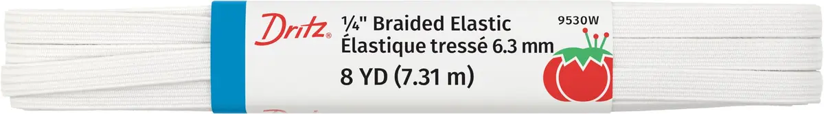 Dritz Braided Elastic 1/4'X8yd-White | Shrink-Resistant, Versatile for Sewing & Crafts - main product image