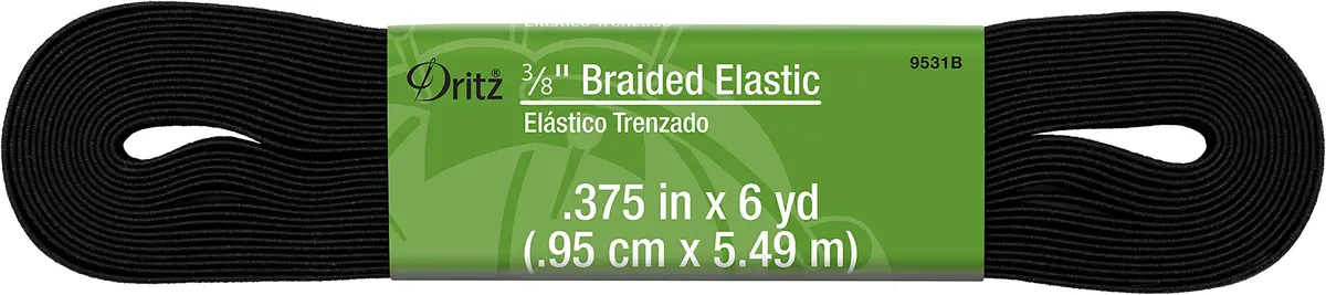 Dritz Braided Elastic 3/8-Inch x 6-Yard | Black Polyester-Rubber for Waistbands & More - main product image