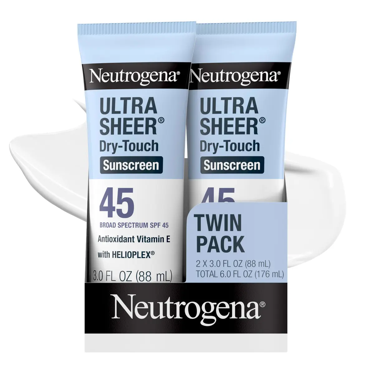 Neutrogena Ultra Sheer Dry-Touch Sunscreen Lotion SPF 45 | 177ml (6 fl oz) 2-Pack | Broad Spectrum UVA/UVB Protection - main product image
