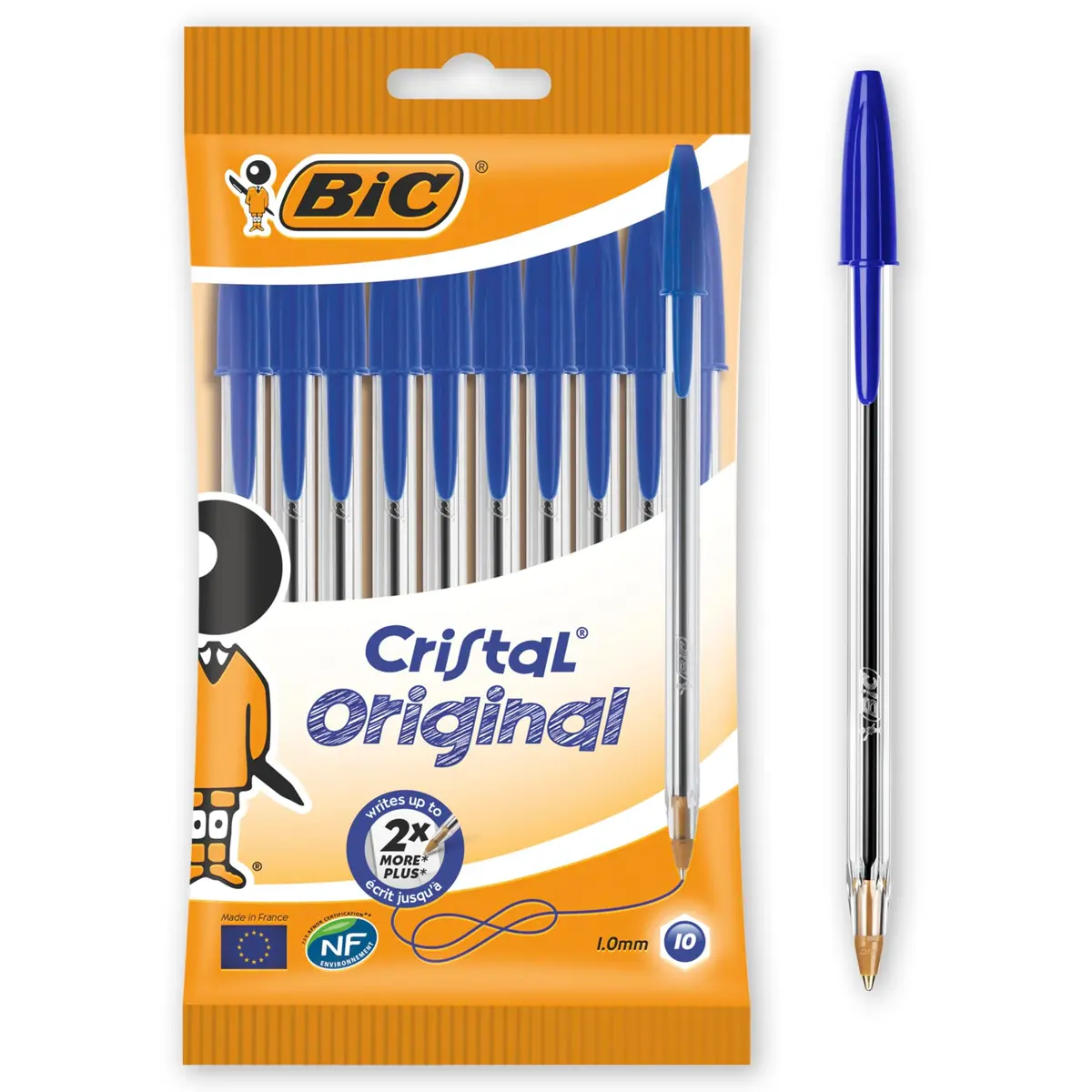 BIC Cristal Original Ballpoint Pens 1.0mm | Smooth, Smudge-Free Blue Ink, Pack of 10 - main product image