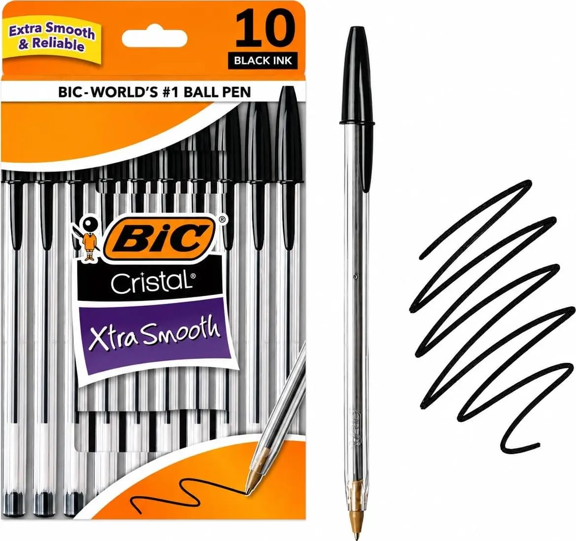 BIC CRISTAL Ballpoint Pen 1mm | Smooth Black Ink, Pack of 10 for Everyday Writing - main product image