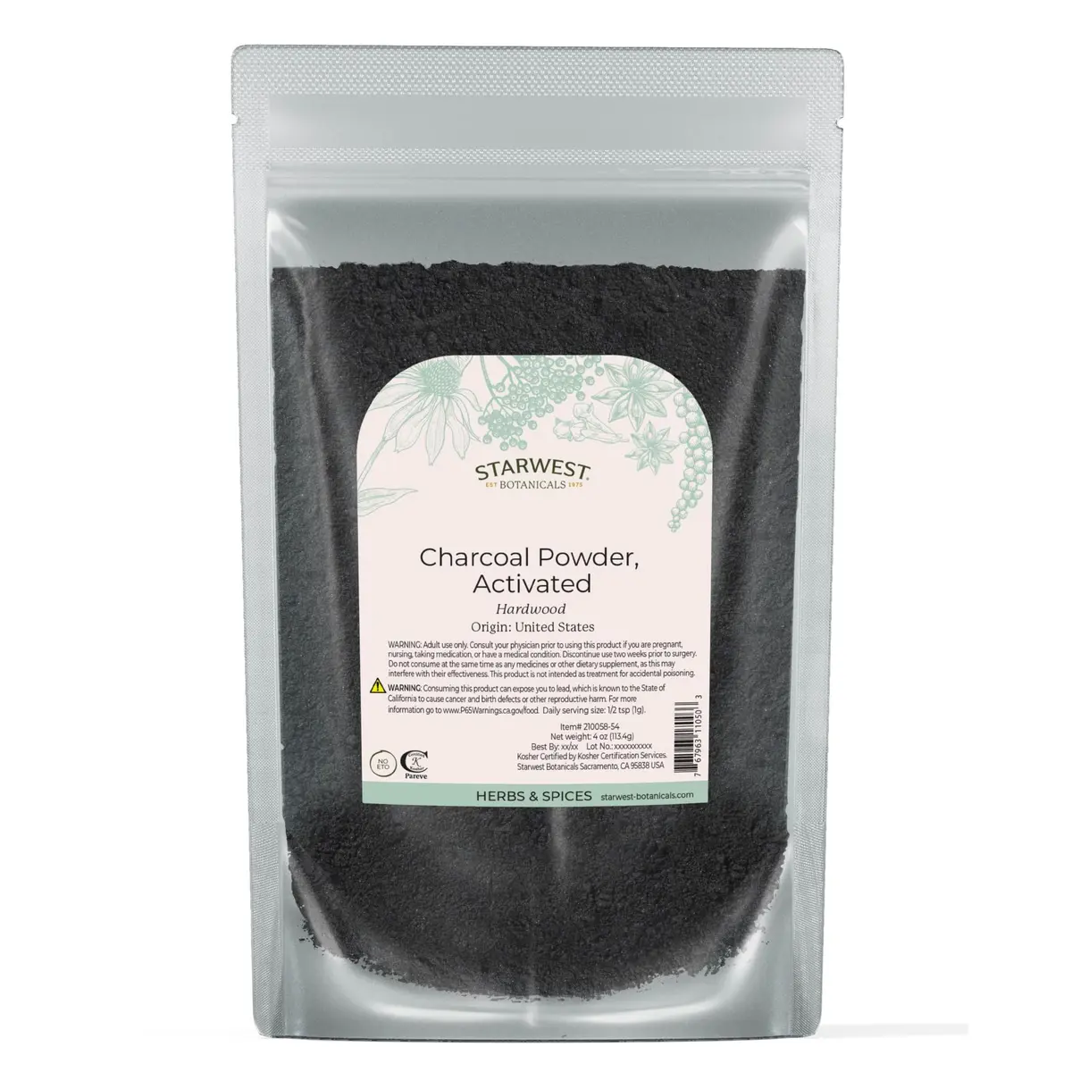 Starwest Botanicals Activated Hardwood Charcoal Powder - 4 oz Bag | Food Grade & Skin Care Use - main product image