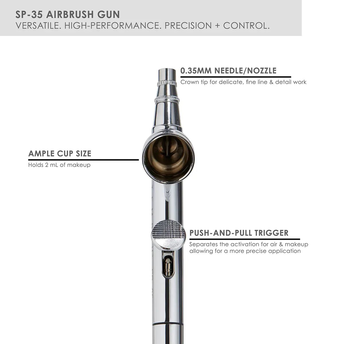 TEMPTU SP-35 Gravity Feed Airbrush Gun | Dual Action Trigger | 0.35mm Needle | Professional for Face, Body & Fine Detail Work | Includes Storage Case - view 4