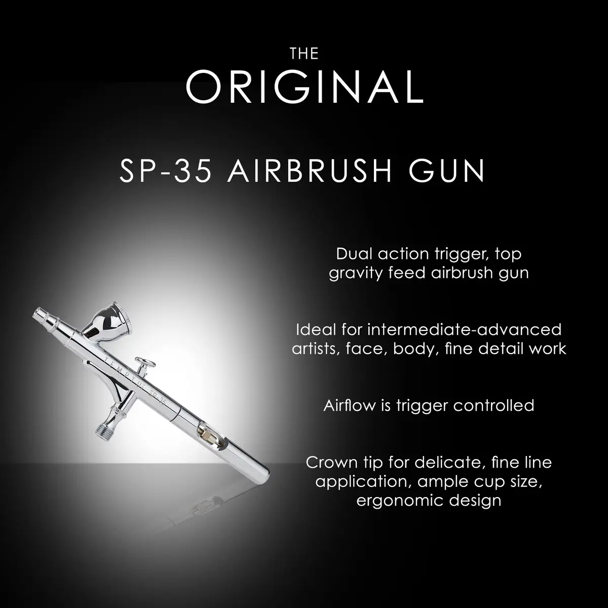 TEMPTU SP-35 Gravity Feed Airbrush Gun | Dual Action Trigger | 0.35mm Needle | Professional for Face, Body & Fine Detail Work | Includes Storage Case - view 2
