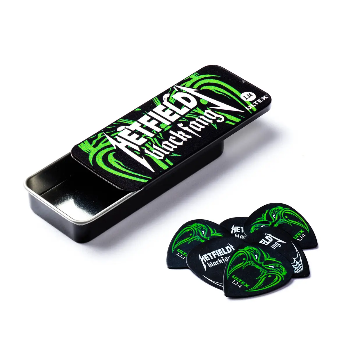Jim Dunlop Hetfield's Black Fang Pick Tin 1.14MM | 6 Guitar Picks for Heavy Strumming - main product image