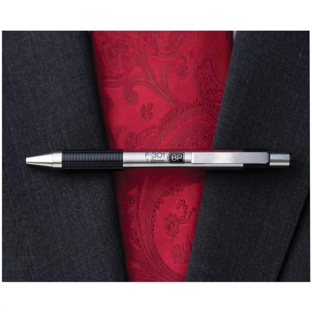 Zebra F-301 Ballpoint Retractable Pen, Black Ink, Medium Point | Stylish stainless steel design for smooth writing - view 6