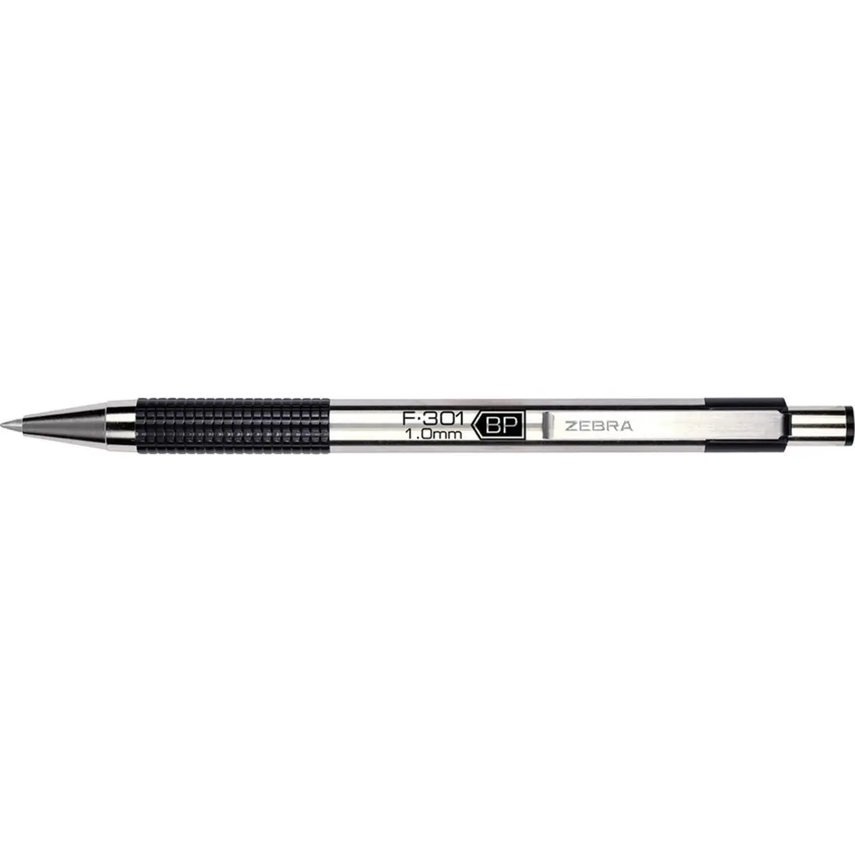 Zebra F-301 Ballpoint Retractable Pen, Black Ink, Medium Point | Stylish stainless steel design for smooth writing - view 4