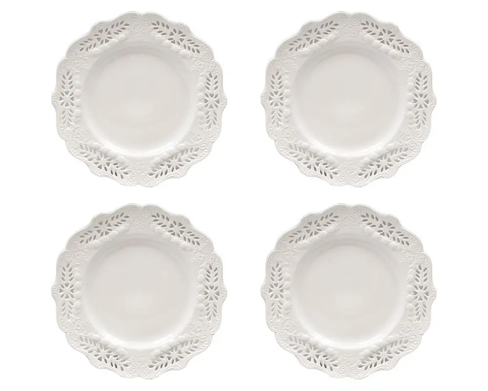 Gracie China Victorian Rose Collection 8-Inch Dessert Plate Set of 4 | Fine White Porcelain - main product image