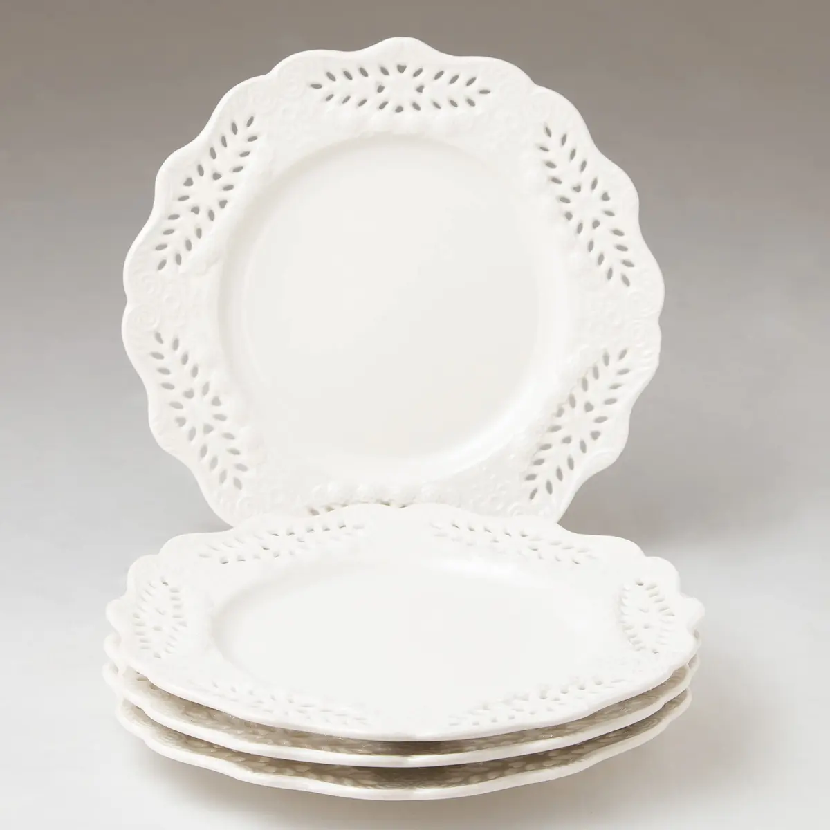 Gracie China Victorian Rose Collection 8-Inch Dessert Plate Set of 4 | Fine White Porcelain - view 2