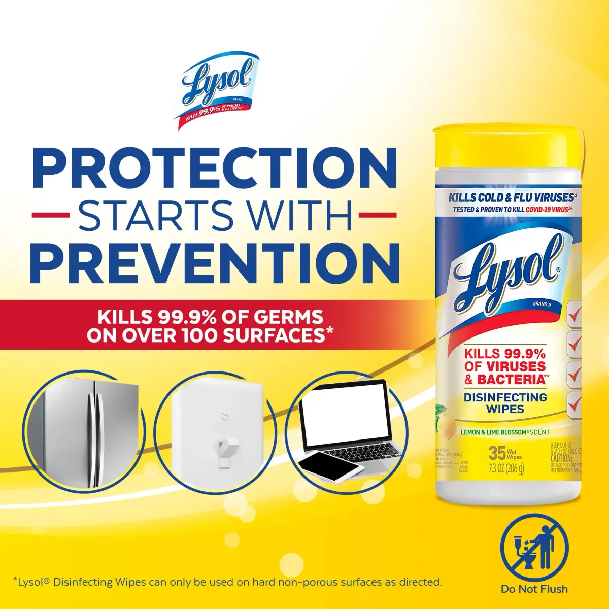 Lysol Disinfectant Wipes, Multi-Surface Antibacterial Cleaning Wipes, Lemon & Lime Blossom, 105 Count (3 Packs) | Kills 99.9% of Viruses & Bacteria - view 5