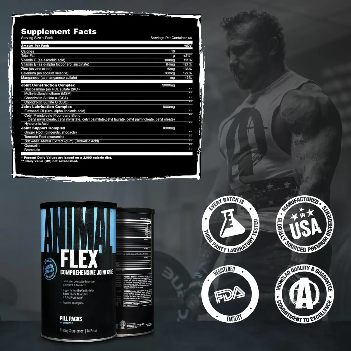 Animal Flex Joint Supplement with Glucosamine, Chondroitin, MSM, Turmeric & Ginger | 44 Pill Packs (1.5 lb / 680 g) - view 7