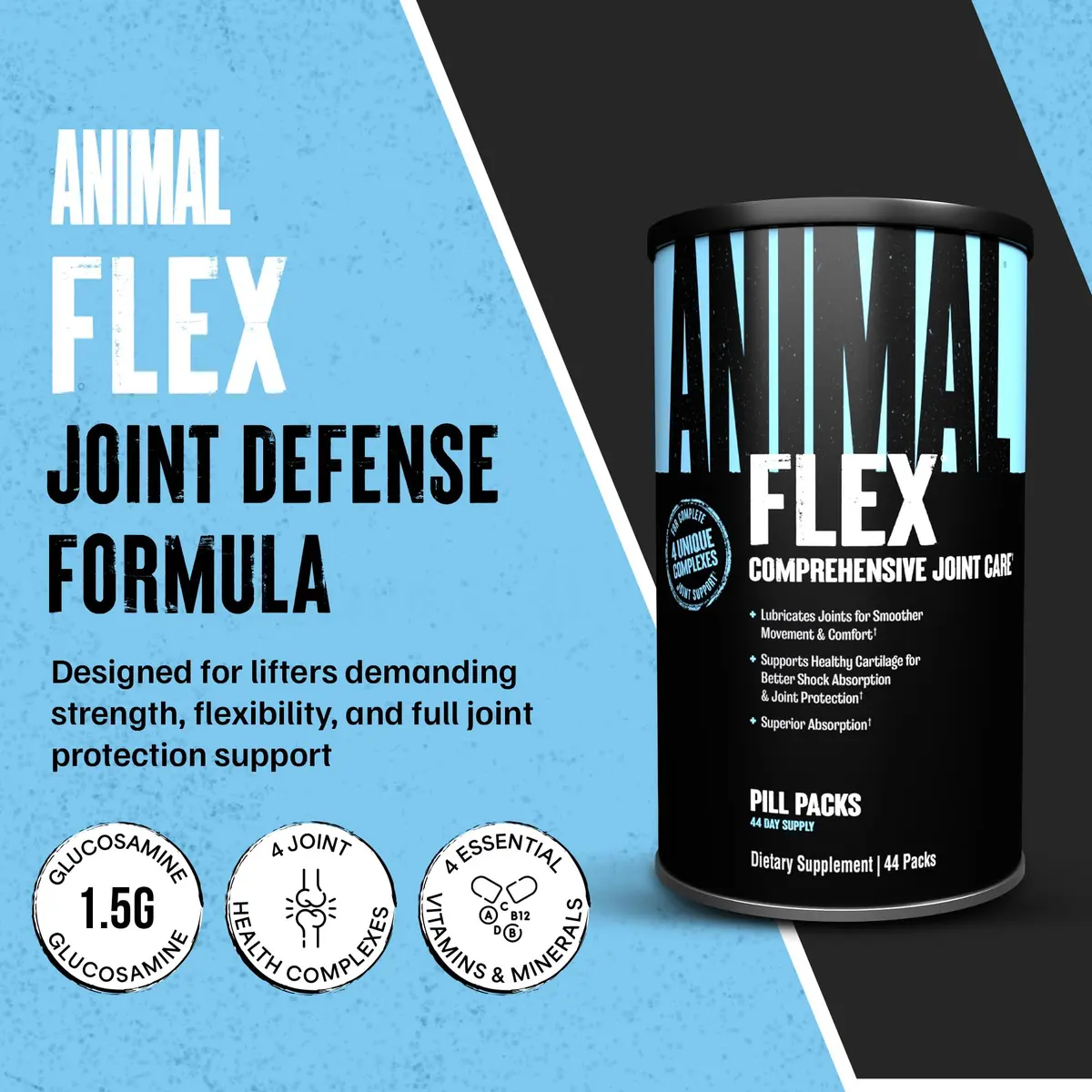 Animal Flex Joint Supplement with Glucosamine, Chondroitin, MSM, Turmeric & Ginger | 44 Pill Packs (1.5 lb / 680 g) - view 2