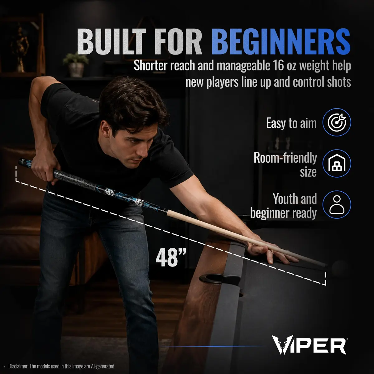 Viper by GLD Products Junior 48" Pool Cue, Rock & Roll, 16 Oz | Shorter cue for tight spaces - view 5