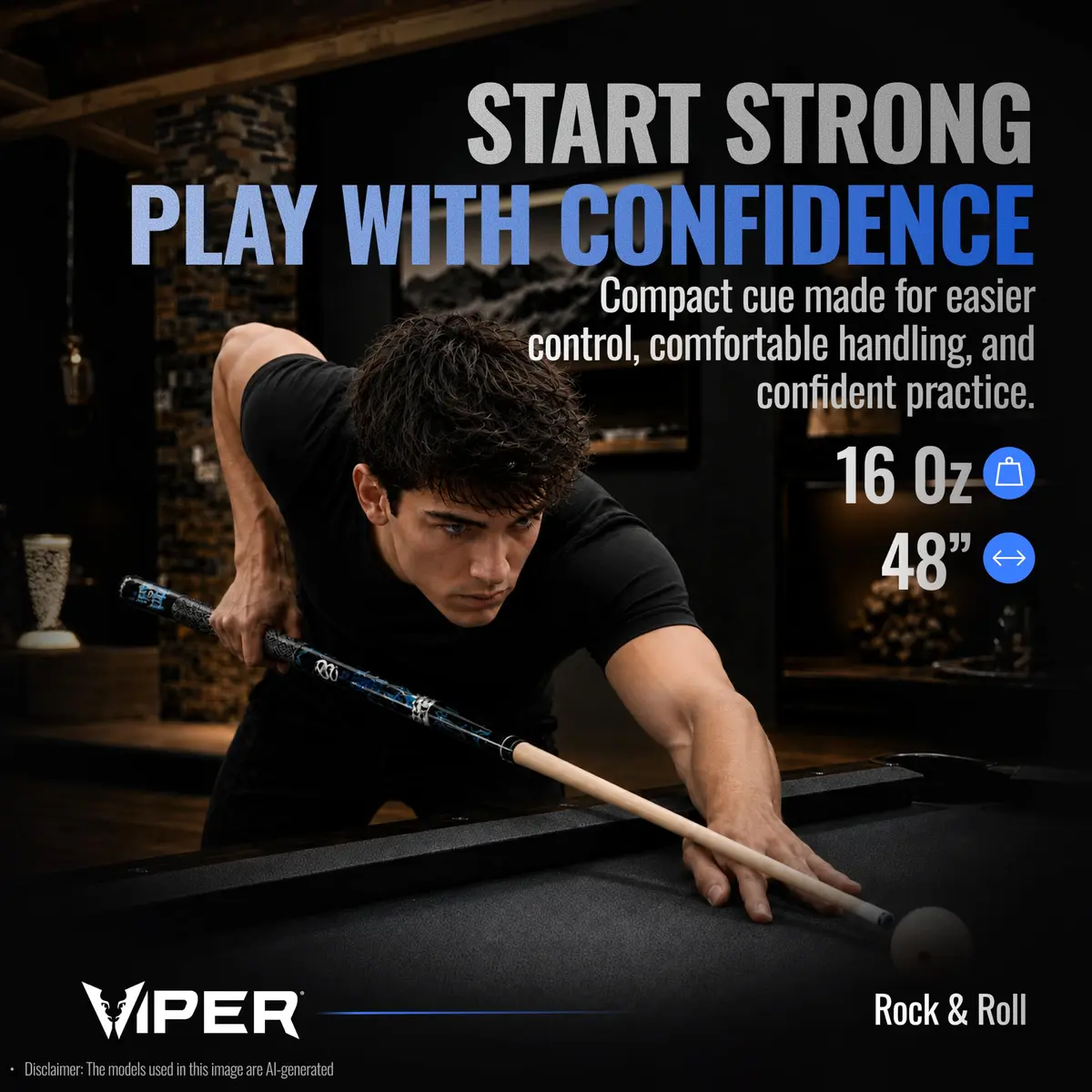 Viper by GLD Products Junior 48" Pool Cue, Rock & Roll, 16 Oz | Shorter cue for tight spaces - view 2
