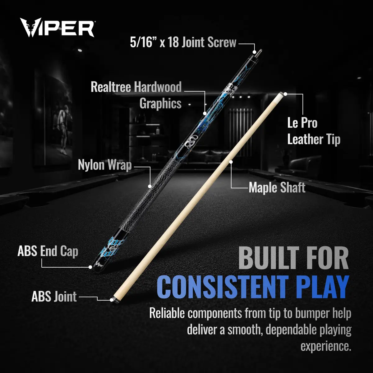 Viper by GLD Products Junior 48" Pool Cue, Rock & Roll, 16 Oz | Shorter cue for tight spaces - view 3