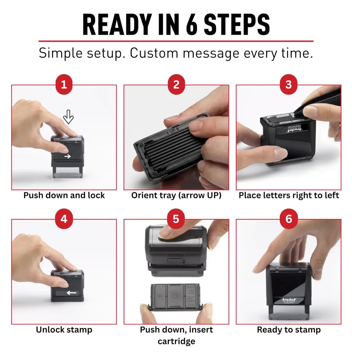 Trodat Printy 4911 Self-Inking DIY Stamp Kit Black 19mm (3/4") x 47mm (1-7/8") | Customizable Message Stamp - view 3