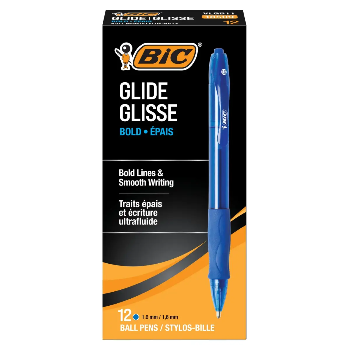 BIC Glide Bold Blue Ballpoint Pens, 1.6mm Bold Point, 12-Count Pack | Smooth Ink Flow - main product image