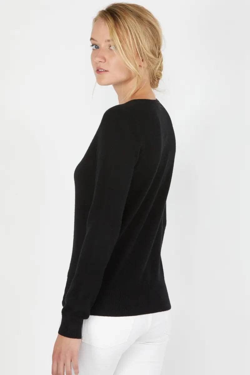 JENNIE LIU 100% Cashmere V Neck Sweater for Women, Black | Lightweight, Soft & Classic Fit - view 5