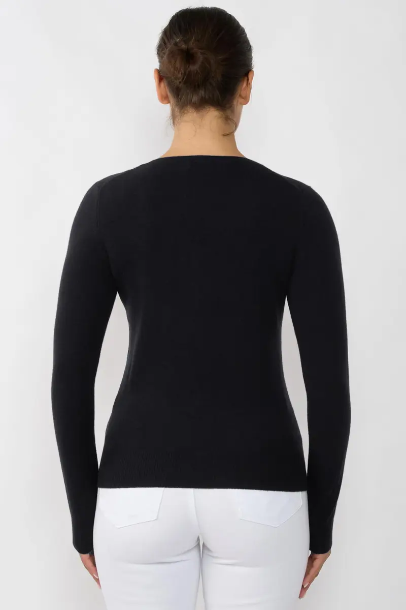 JENNIE LIU 100% Cashmere V Neck Sweater for Women, Black | Lightweight, Soft & Classic Fit - view 4
