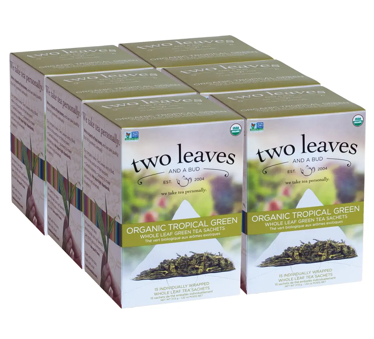 Two Leaves and a Bud Organic Tropical Green Tea Bags, 15 Count | Refreshing, Full Leaf Sencha in Eco-Pack - view 9