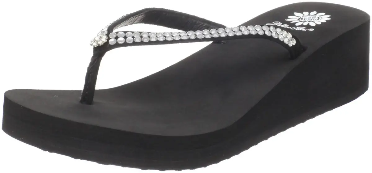 Yellow Box Custard Wedge Flip Flop 10 US | Sparkly Leather & Rhinestone Casual Sandal - main product image