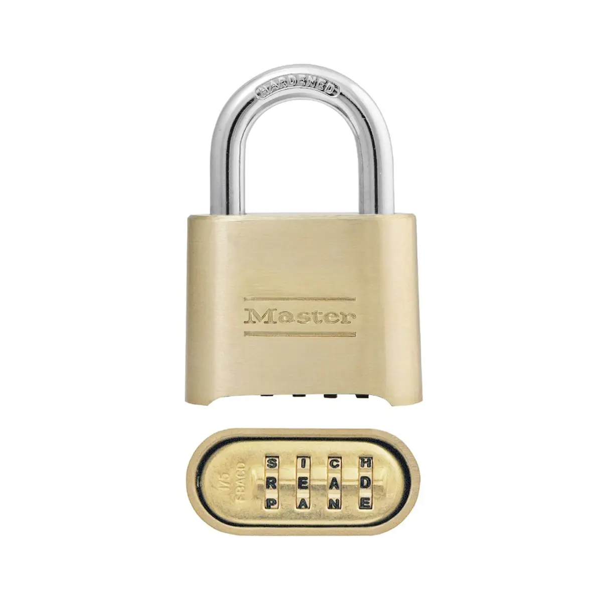 Master Lock 175DWD Resettable Letter Combination Padlock 2in Wide Body, 1in Shackle, Tan | Set Your Own Word Combination - main product image