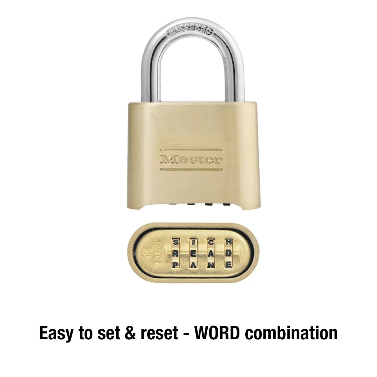 Master Lock 175DWD Resettable Letter Combination Padlock 2in Wide Body, 1in Shackle, Tan | Set Your Own Word Combination - view 2