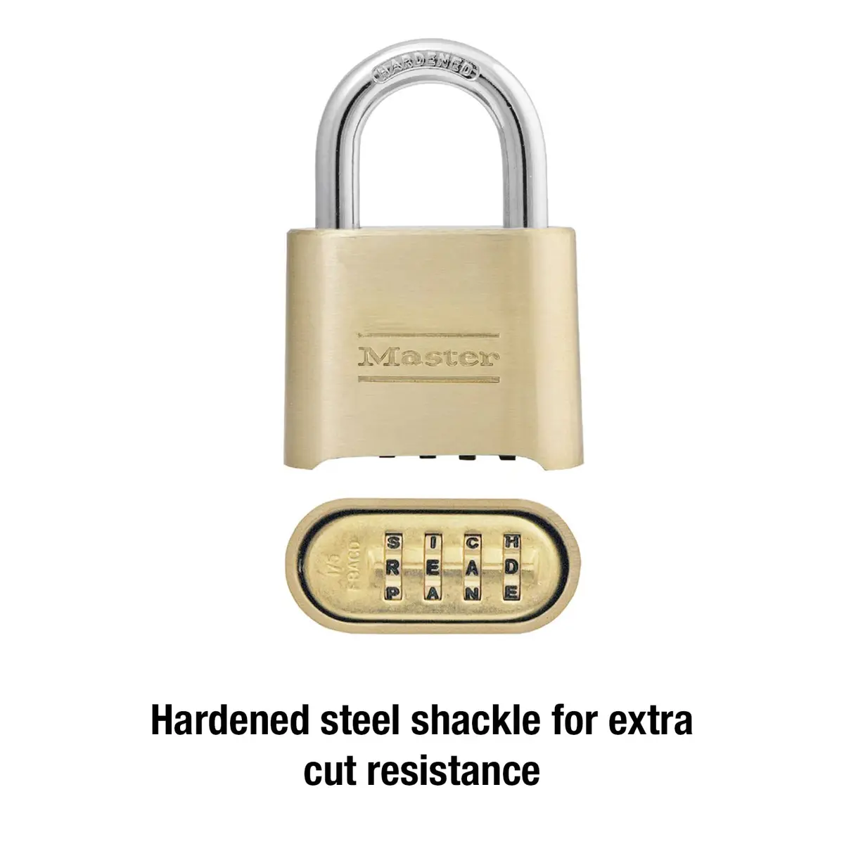 Master Lock 175DWD Resettable Letter Combination Padlock 2in Wide Body, 1in Shackle, Tan | Set Your Own Word Combination - view 4