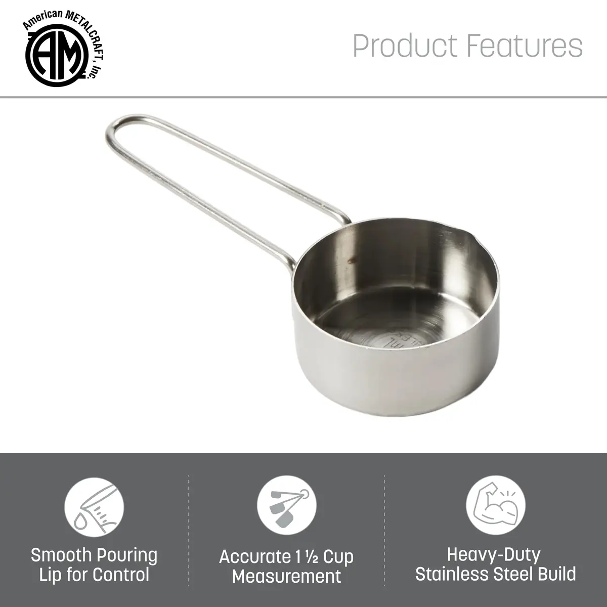 American Metalcraft 1-1/2 Cup Stainless Steel Measuring Cup | Durable, Precise & Rust-Resistant - view 3