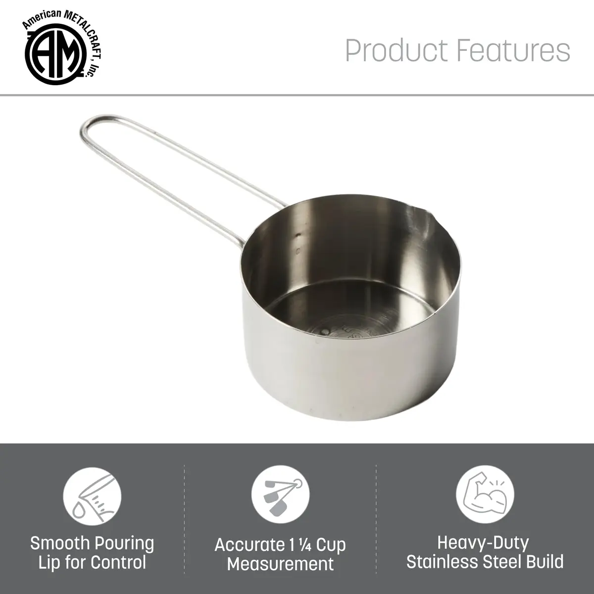 American Metalcraft Stainless Steel Measuring Cup 1.25 Cup | Sturdy Wire Handle, Dishwasher Safe - view 3
