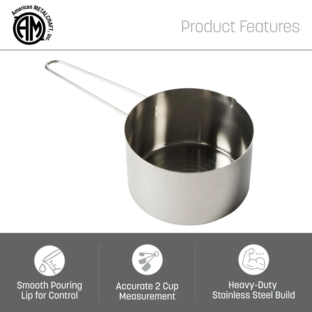 American Metalcraft MCW200 2-Cup Stainless Steel Measuring Cup | Durable, Rust-Proof Kitchen Tool - view 3