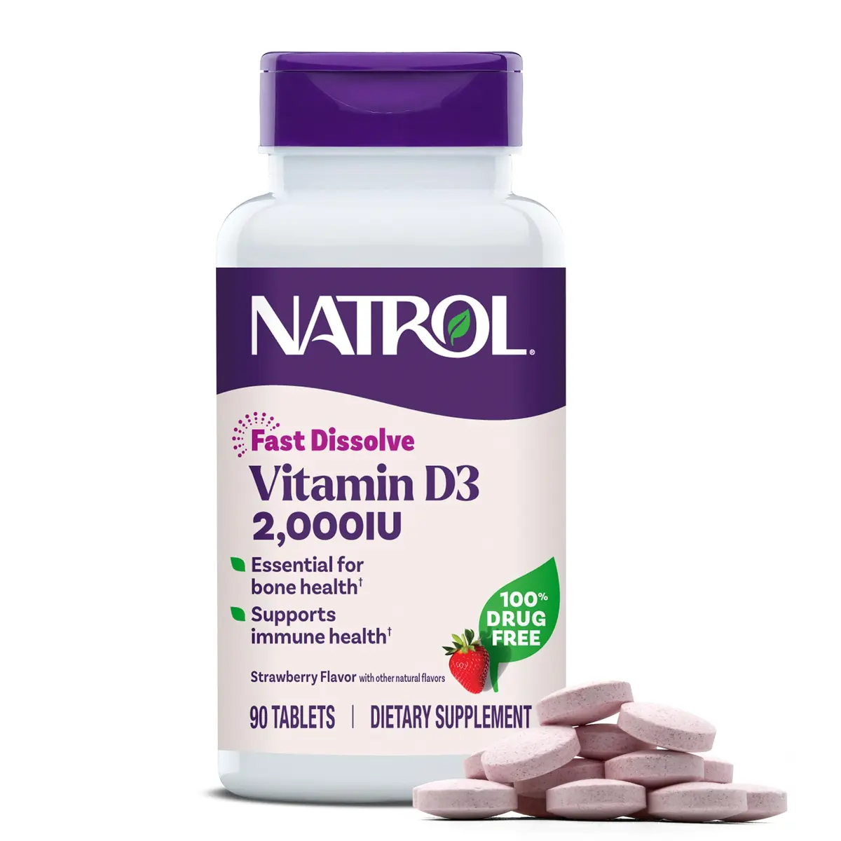 Natrol Vitamin D3 2000 IU Fast Dissolve | Bone & Immune Support, 90 Tablets - main product image