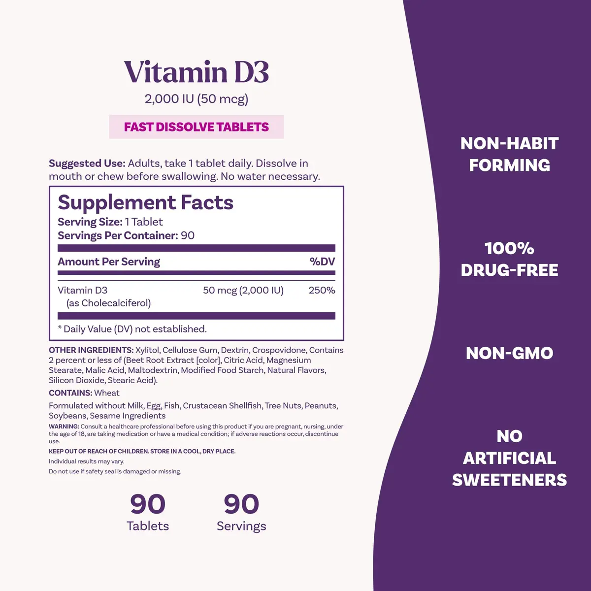 Natrol Vitamin D3 2000 IU Fast Dissolve | Bone & Immune Support, 90 Tablets - view 4