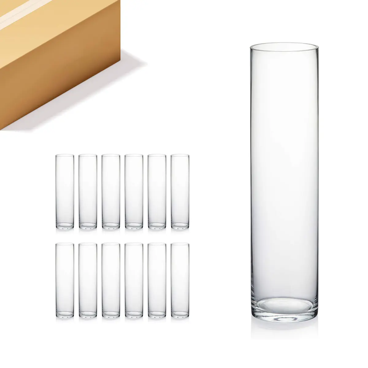 WGVI Thick Weighted Clear Cylinder Glass Vases 3" W x 12" H | Elegant Floral Display (120 chars) - main product image