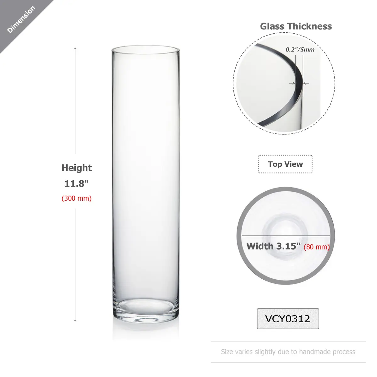 WGVI Thick Weighted Clear Cylinder Glass Vases 3" W x 12" H | Elegant Floral Display (120 chars) - view 2