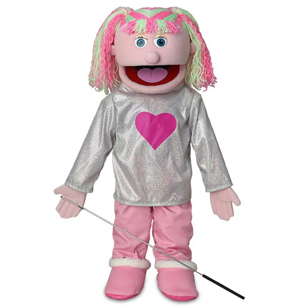 Silly Puppets Kimmie Pink Girl Full Body Ventriloquist Style Puppet 60cm (25") | Easy Mouth Movement & Control Rod - main product image