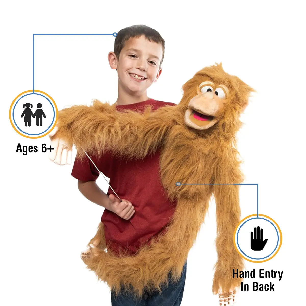 Silly Puppets 38" Wrap Around Monkey Puppet | Ventriloquist Style with Movable Mouth - view 2