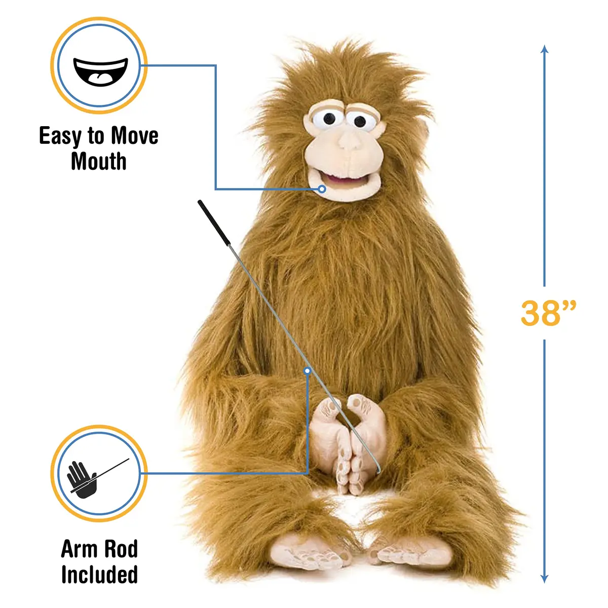 Silly Puppets 38" Wrap Around Monkey Puppet | Ventriloquist Style with Movable Mouth - view 3