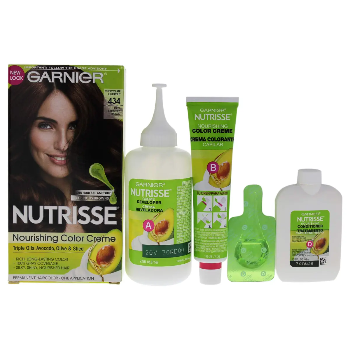 Garnier Nutrisse Nourishing Hair Color Creme, 434 Deep Chestnut Brown | Long-Lasting, Nourishing Formula with Avocado & Shea Oils - main product image