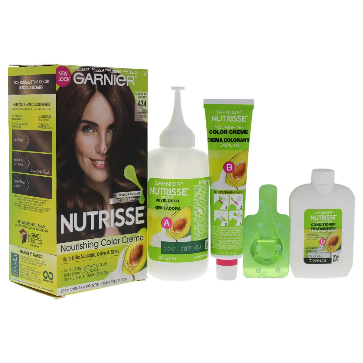 Garnier Nutrisse Nourishing Hair Color Creme, 434 Deep Chestnut Brown | Long-Lasting, Nourishing Formula with Avocado & Shea Oils - view 3