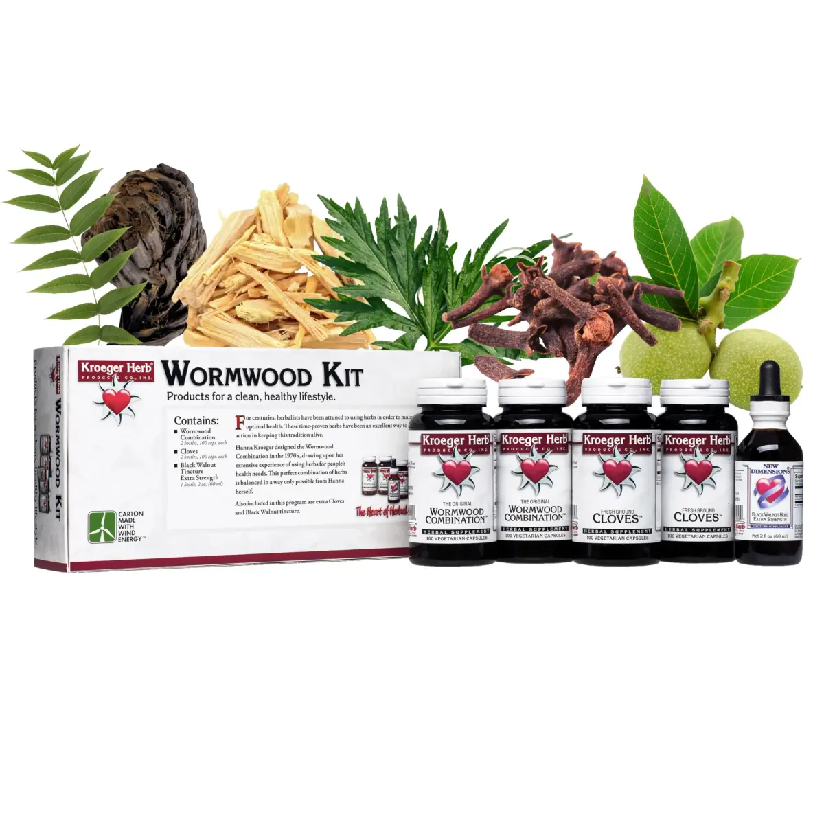Kroeger Herb Products Wormwood Herb Supplement Kit with Black Walnut, Clove & Quassia | 2 fl oz (59 ml) - main product image
