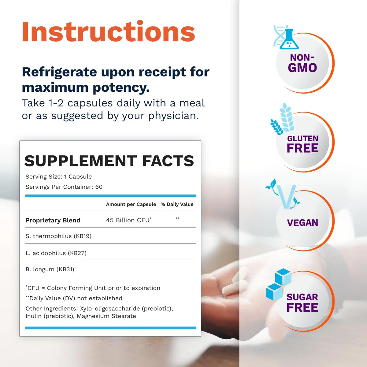 Kibow Renadyl Probiotic Capsules 60 Count (156 g) | Kidney Health Support with 45 Billion CFUs - view 2