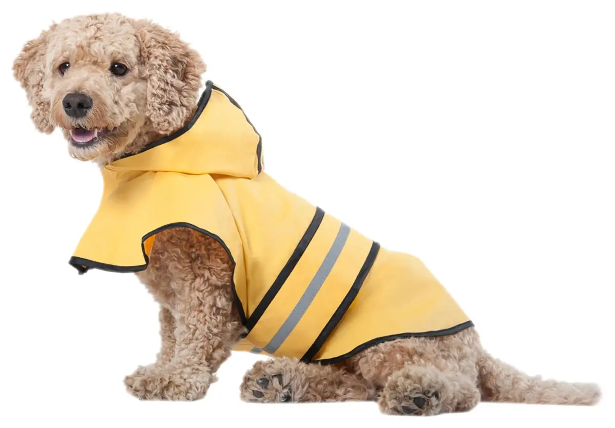 Fashion Pet Raincoat X-Small | Water Resistant Yellow Dog Rain Jacket with Hood & Reflective Strips - main product image