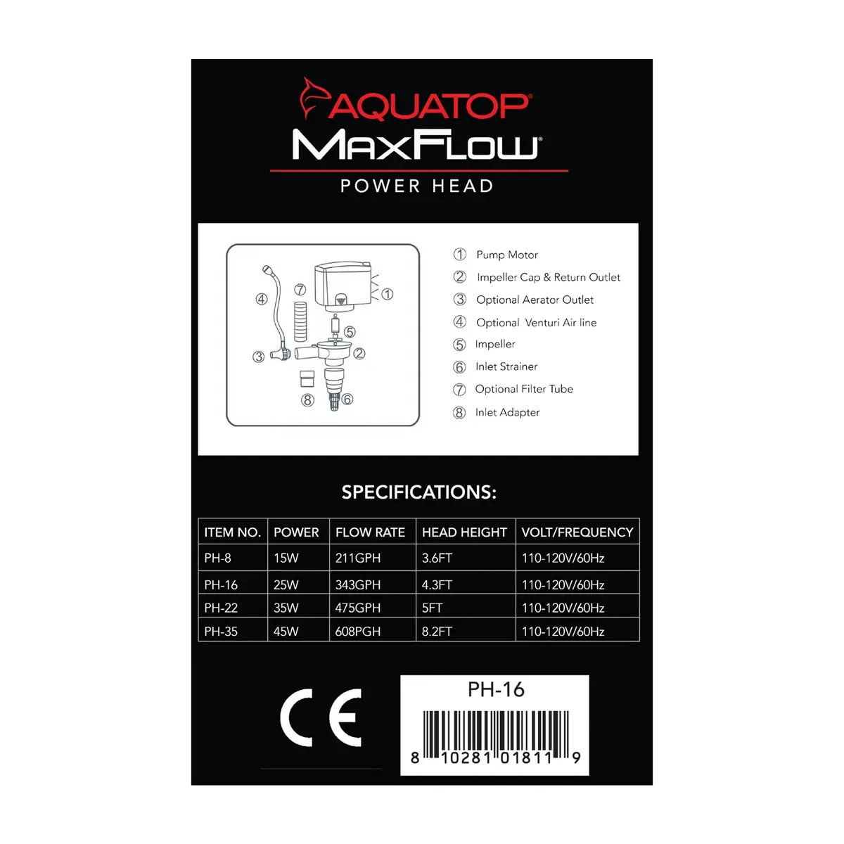 Aquatop MaxFlow 343 GPH Submersible Aquarium Power Head | Quiet, Efficient Fish Tank Water Pump PH-16 - view 7