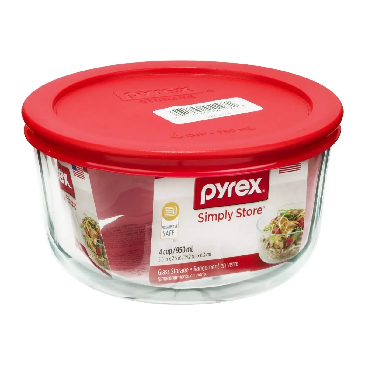 Pyrex Simply Store 4 Cup Glass Food Storage Container with Red BPA-Free Lid | 946ml (4 Cup) - main product image