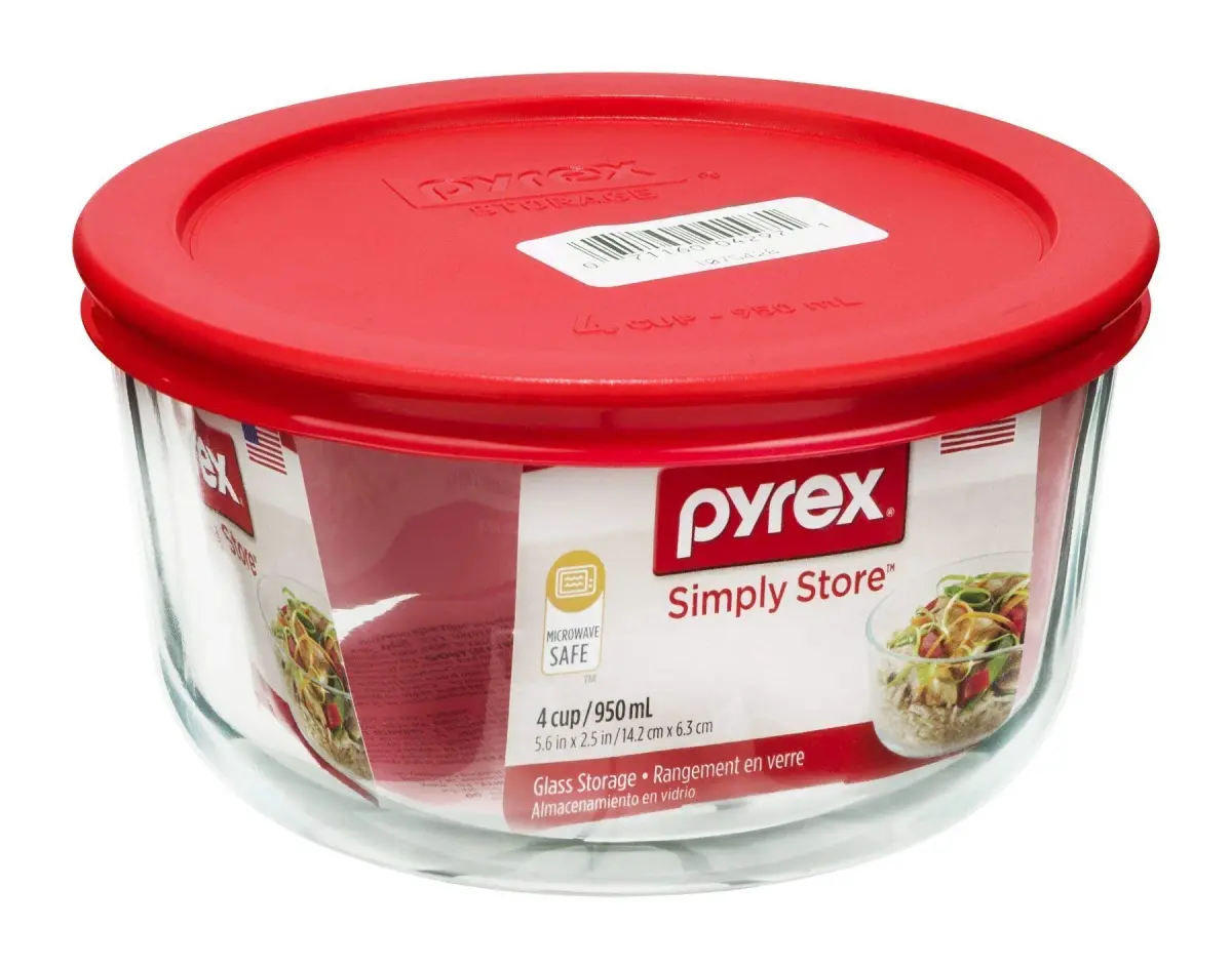 Pyrex Simply Store 4 Cup Glass Food Storage Container with Red BPA-Free Lid | 946ml (4 Cup) - main product image