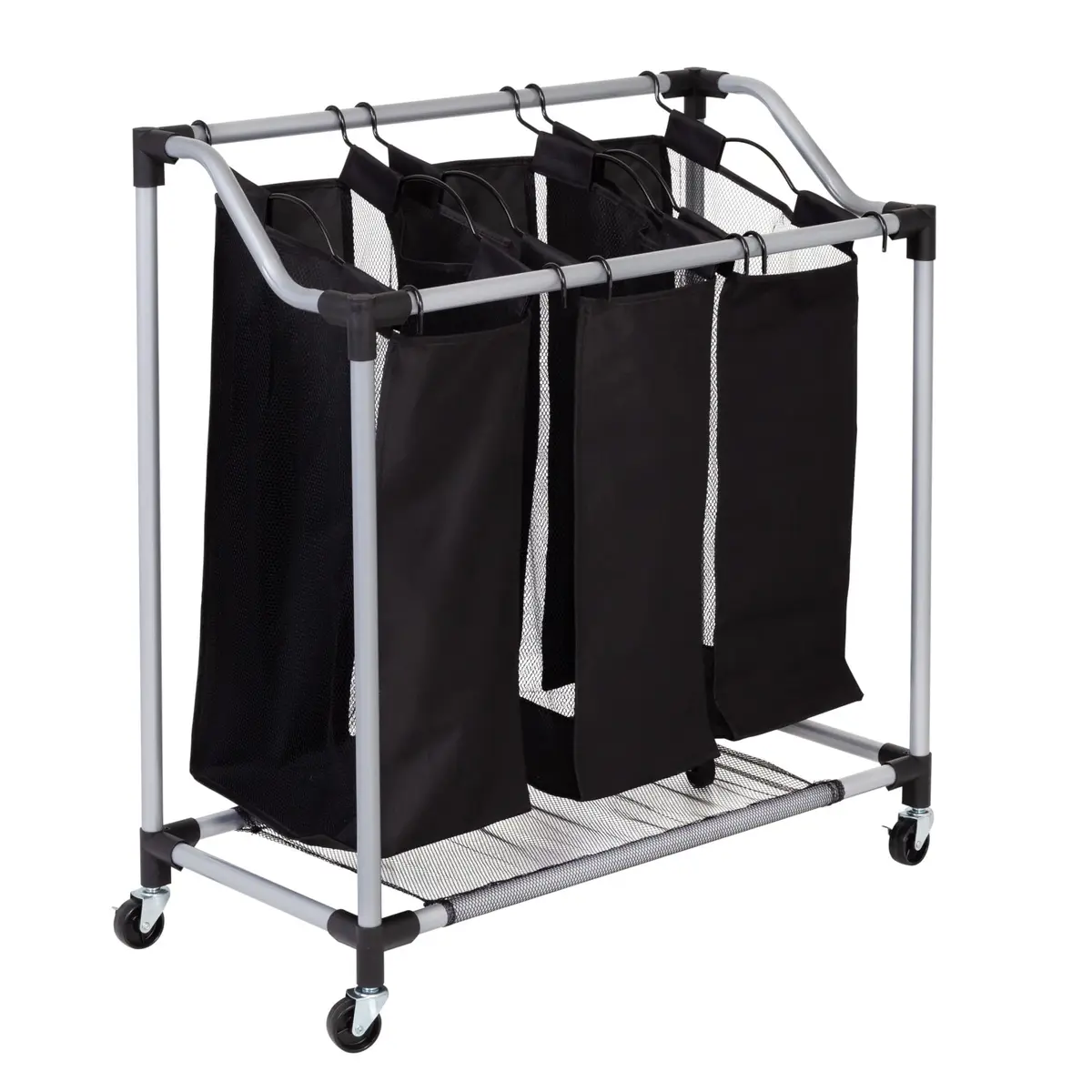 Honey-Can-Do Triple Laundry Sorter with Mesh 3 Bags | Modern Steel/Black Design - main product image